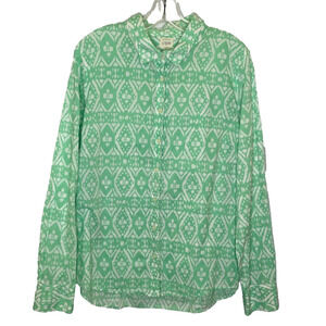 Women's XL J.Crew The Perfect Shirt Green Patterned Cotton Button Down Shirt